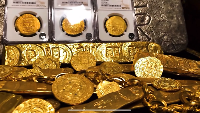 NGC 63 MEXICO 1715 FLEET SHIPWRECK 8 ESCUDOS PIRATE GOLD COINS