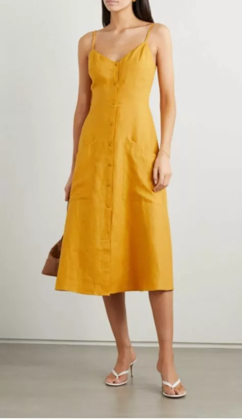 BNWT REFORMATION Parke Linen Midi Dress in Yellow Size UK 12 US 8 RRP £220  | eBay