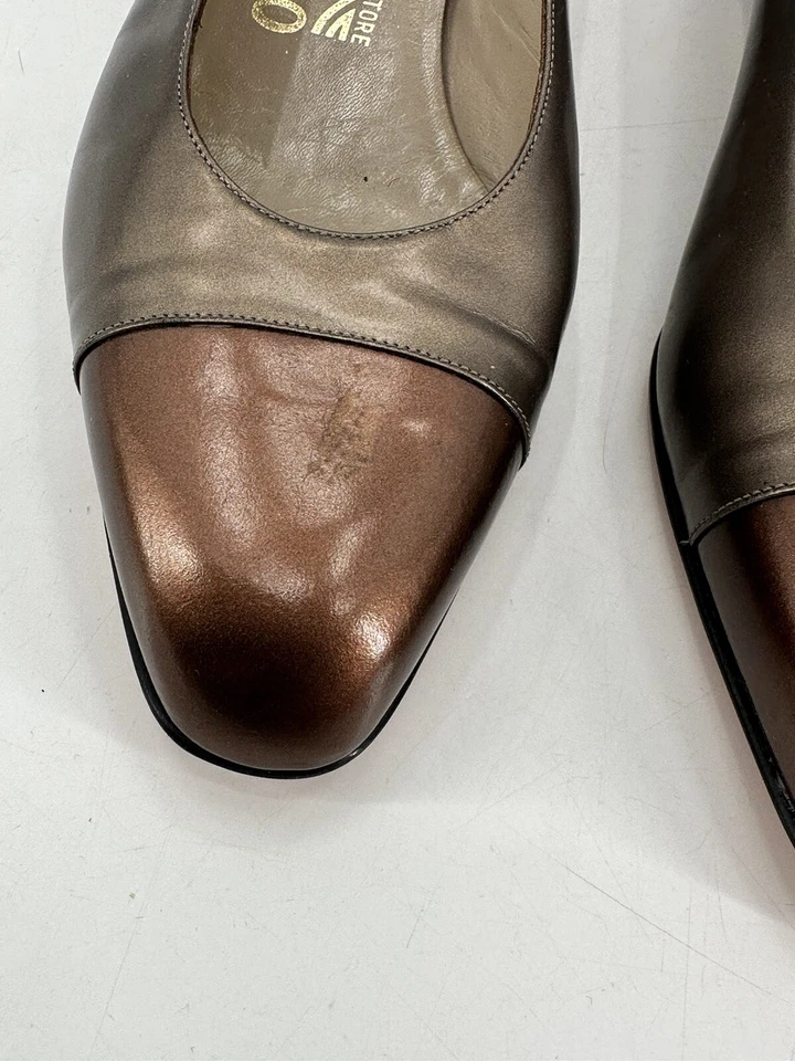 Salvatore Farragamo Italiano Cuero Vintage Años 70 Pisos Mujer 8B Hecho en Italia Foto 4 de 4