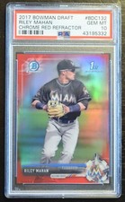 2017 Bowman Chrome Draft RILEY MAHAN 1st RC Red Refractor #3/5 PSA GEM MT 10