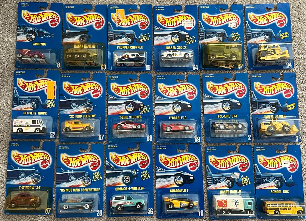 Lot - 71 Vintage 1990 Hot Wheels Blue Card NOC Mix #1 - #99