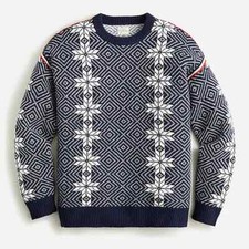 NWT J Crew 100 Lambs Wool Heavyweight Jacquard Geometric Nordic Ski Sweater