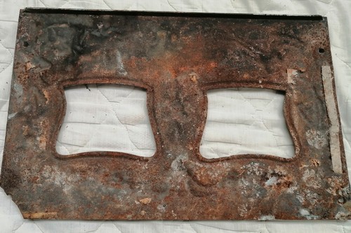 Antique Enameled Cast Iron front panel "Faunus" French burning stove 18x11 inch - Picture 5 of 8