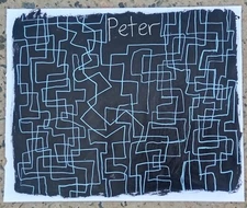 Original 14 by 17-inch Mixed Media Abstract Painting Solid Tangled Lines Signed