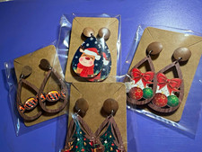 Mixed Lot Women’s Multicolor Wood Dangle Earrings Holiday Designs, 4 Pairs