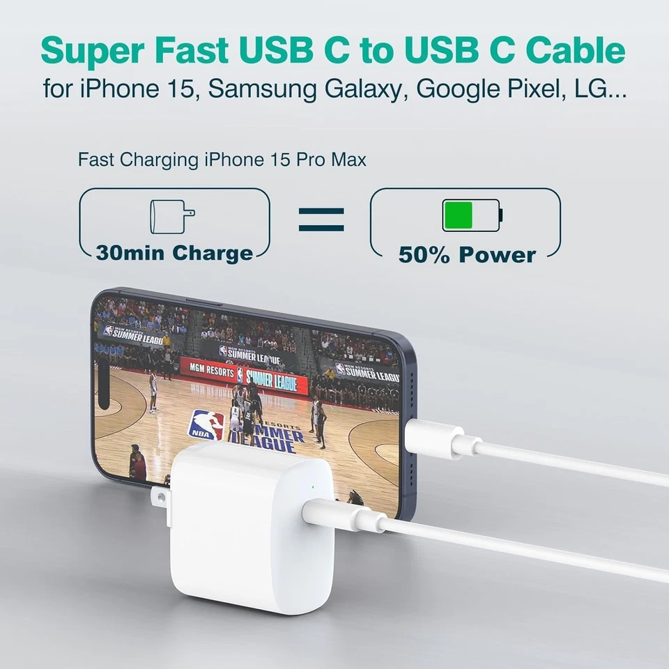 USB-C To USB-C PD 60W 5A Phone Fast Charger Cable For Samsung Android iPhone - Image 4 of 4