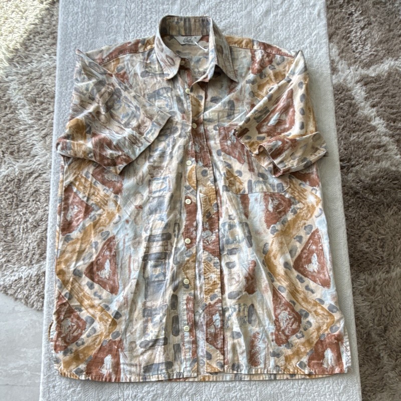 Gabicci Men's Abstract Multicolor Short Sleeve Button-Up Shirt M Point Collar
