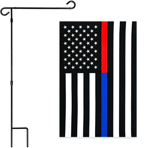 G128 Combo Pack: Garden Flag Stand Black 36x16 Inch & Garden Flag Thin Blue and - Picture 1 of 9