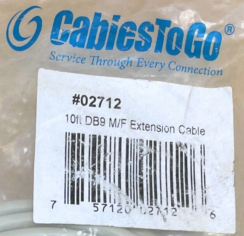 Cabiestogo DB9 Cable Serial Extension M/F 10ft #02712 20013J11 Male To Female - Image 2 of 4