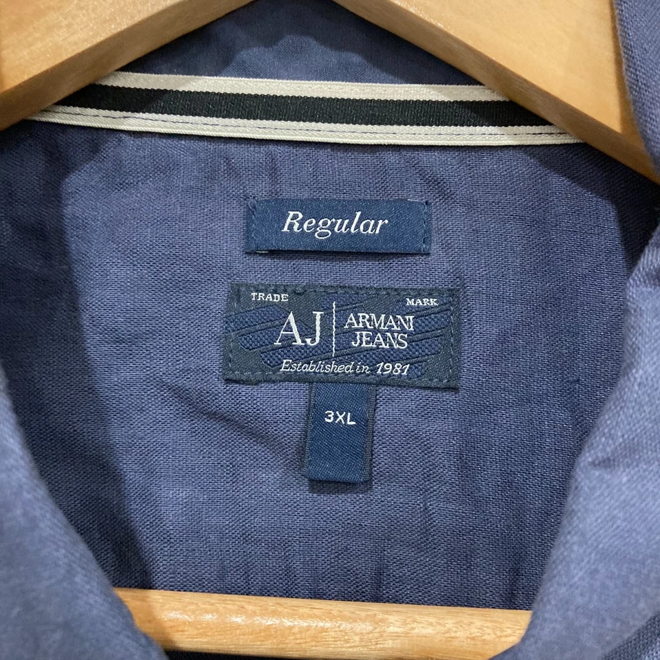 Armani Jeans Mens Shirt Size 3XL Slim Fit Blue Linen Blend Button Short Sleeve - Image 4 of 4