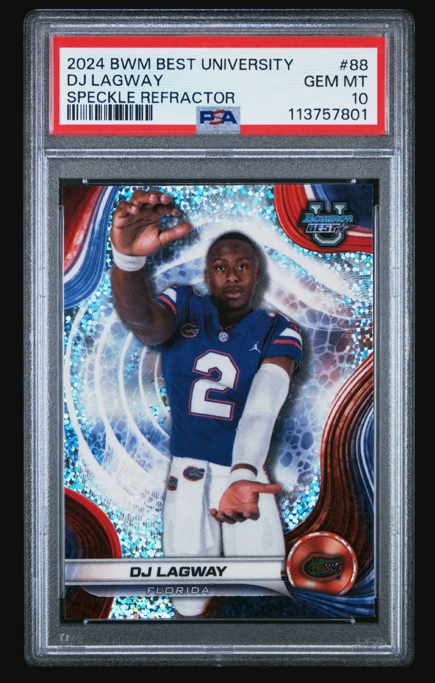 2024 BOWMAN BEST UNIVERSITY 88 DJ LAGWAY SPECKLE REFRACTOR PSA 10 ☆POP 5☆