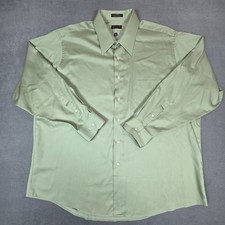 Arrow Dress Shirt Mens 17.5 34/35 XL Green Button Fitted Wrinkle Free Career