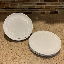 Over and Back “Enjoy” 8 in. White Ribbed Porcelain Salad Plates Set Of 4