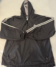 Vintage Y2K Adidas BLACK Pullover Nylon Snap Track Jacket 3 Stripes SMALL