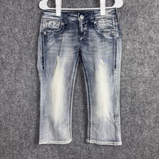 Rock Revival Wendy Capri Jeans Womens Sz 27 Blue Flap Pockets Biker Cowgirl Rock