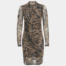 Hugo Boss Brown Printed Stretch Mesh Ruche Short Dress L