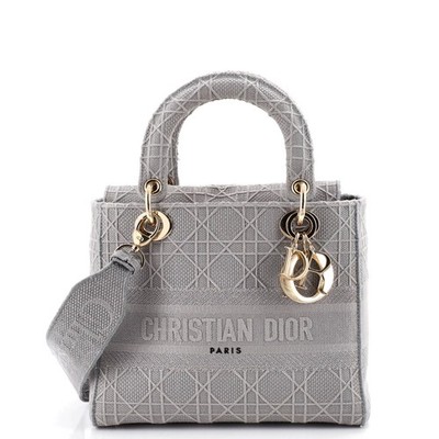 Christian Dior Lady D-Lite Bag Cannage Embroidered Canvas Medium