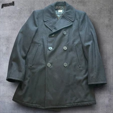 US Navy Peacoat Coat Mens 40L Black Wool Double Breasted Military Buttons