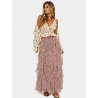 SOHO APPAREL Dusty Rose Tiered Tulle Maxi Skirt Ruffled Layered XL
