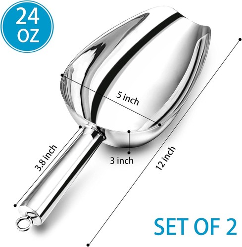 24 Oz Large Ice Scoop Set of 2, P&P CHEF Stainless Steel Candy 24oz, Silver - Picture 2 of 7