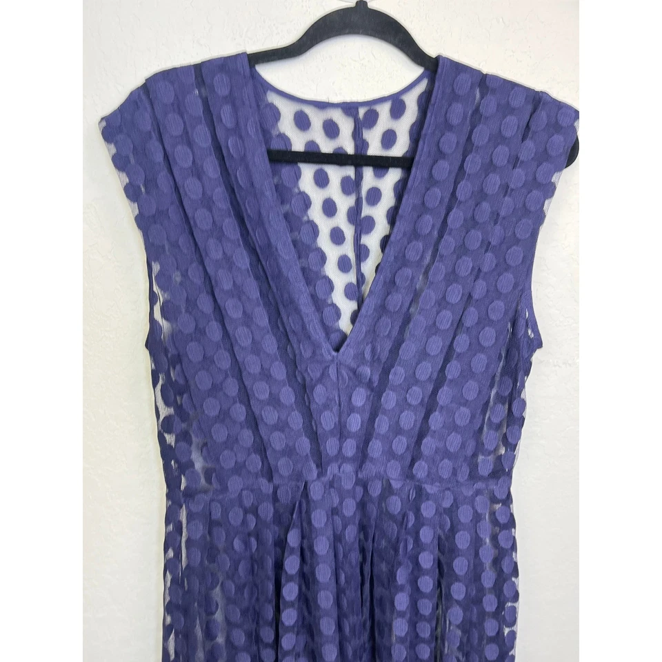 Vestido midi transparente Plenty by Tracy Reese azul marino a lunares cuello en V para mujer Foto 2 de 4