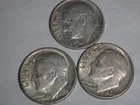 1962 1963 1964 - Roosevelt Dimes Circulated 90% silver lot of 3
