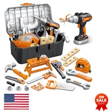 Kids Tool Set 46 Piece Toy Drill with Tool Box Safety Goggles Hammer Wrench for