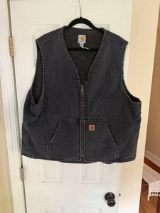 Carhartt Men's Black Sherpa-Lined Zip-Up Work Vest 2XL Tall