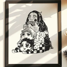 Hand Drawn Demon Slayer Chibi Characters Art Framed Original Drawing | Not Print
