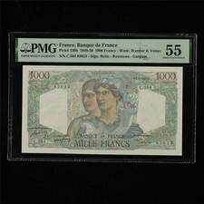 1948-50 France Banque De France 1000 Francs Pick#130b PMG 55 About UNC