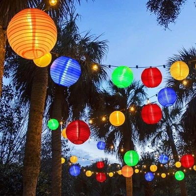 20-60 LED Solar Lichterkette Lampions Bunt Warmweiß außen Garten Beleuchtung - Bild 1 von 4