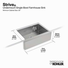 Kohler K-5417-NA Strive One Bowl Apron Kitchen Sink - Stainless Steel 28x21 NEW