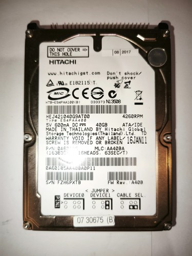 Festplatte Hitachi HEJ421040G9AT00 40Gb 2,5" 6,4cm 4260Rpm IDE P-ATA - 第 1/1 張圖片
