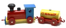 1960s Hero Wooden Train Engine Shell Car Pretend Primary Colors VTG