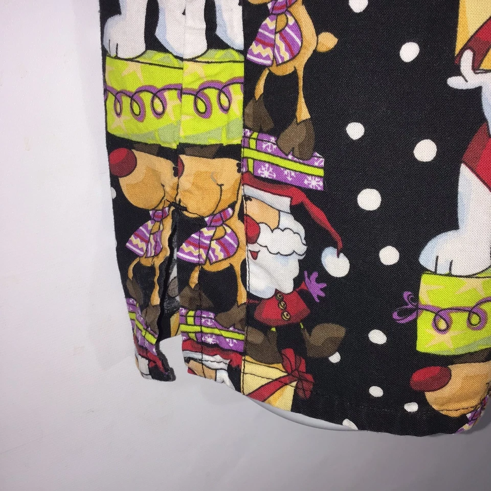 Tafford Womens Scrub Top Size S Black Christmas Santa Rudolph Snow Print Festive - Image 4 of 4