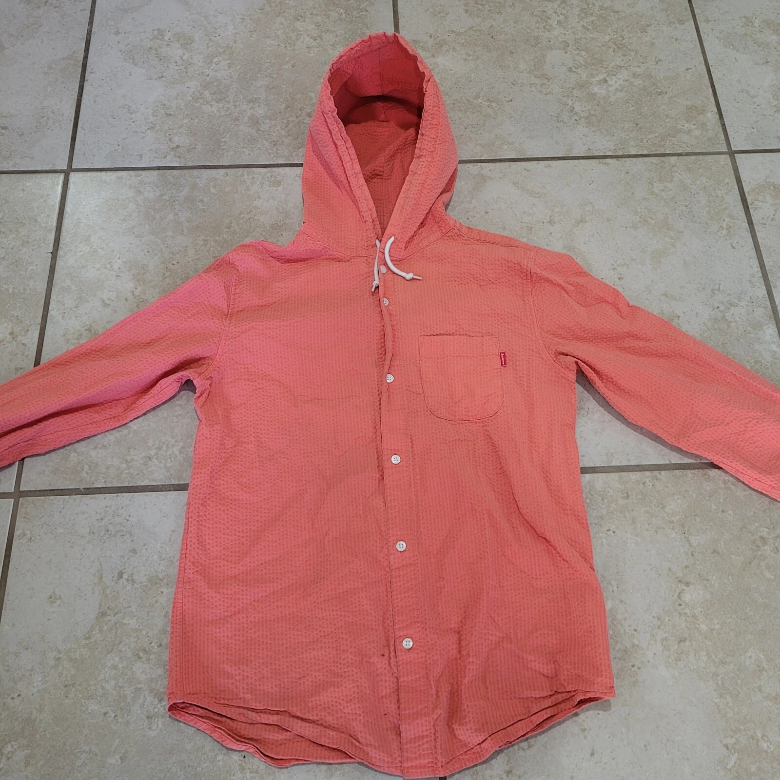 Felpa Supreme manica lunga con cappuccio e bottoni completi uomo taglia M media salmone