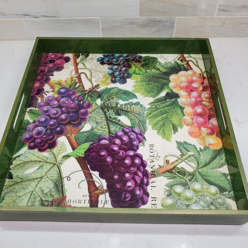 Michel Design Works Vineyard Grapes Botanical Green Square Tray w Handles - Picture 5 of 24