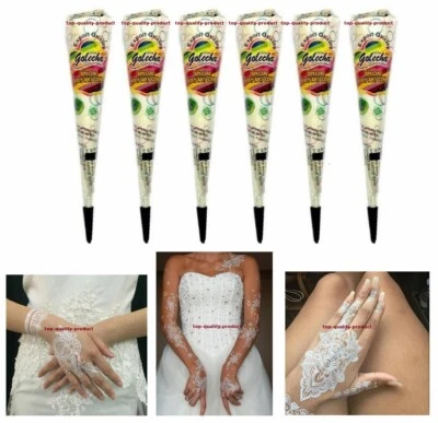 6 x GOLECHA WHITE INSTANT (HENNA BASED) GEL TEMPORARY BRIDAL TATTOO CONES