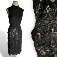 Black Beaded Sequined Layered Flapper Skirt Vintage 90s Does 20s Formal Gatsby
