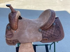 Adult Leather Horse Barrel Saddle With Leaf Tooling 14" to 16" - Free Shipping