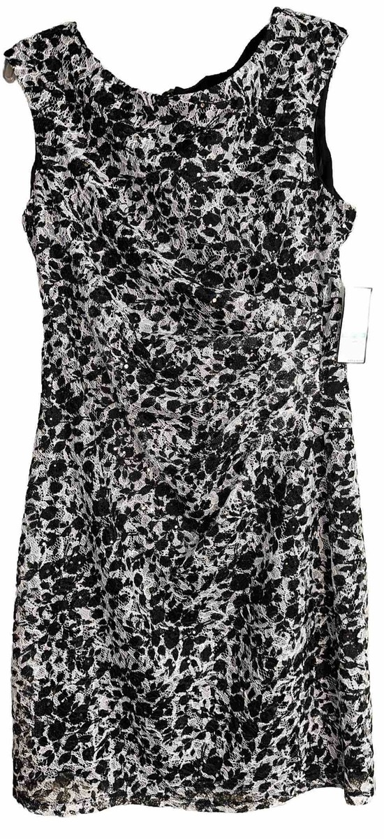 NWT Jessica Howard Size 16 Black & White Midi Career Lace Dress Sleeveless