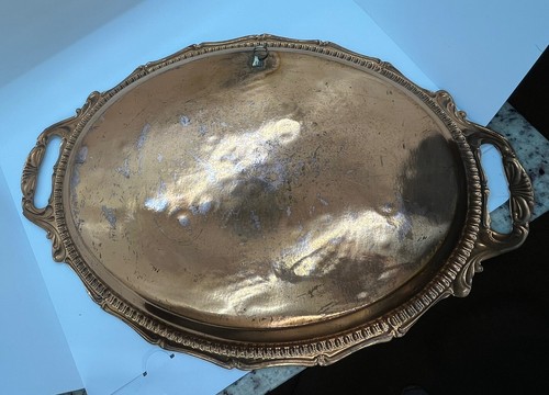 Retro Turkish Erzincanlilar Copper Serving Tray Platter Hand Engraved Grannycore - Picture 10 of 19