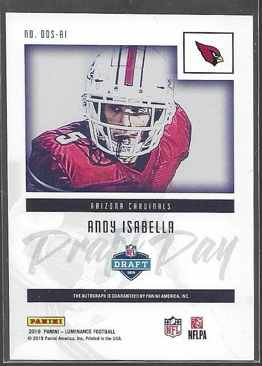 2019 Panini Luminance - Draft Day Signatures Silver Ink #DDS-AI Andy Isabella - Image 2 of 2