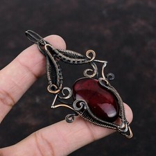 Red Fire Labradorite Copper Gift For Mother Wire Wrapped Pendant 3.58"