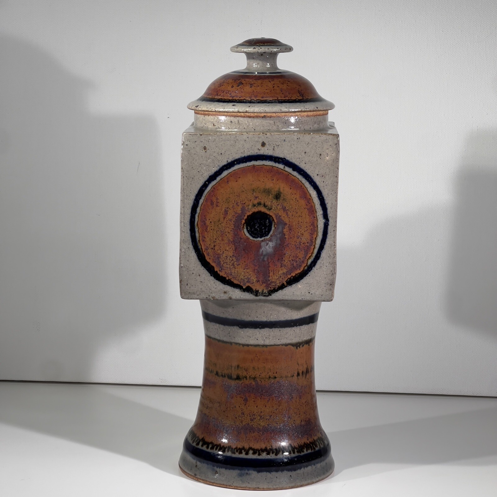 Tyrone Larson Pottery Slab Built Stoneware Square Jar Asheville NC Early & Rare