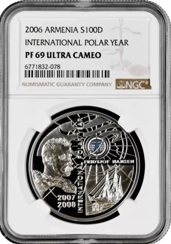 Armenia 100 dram 2006, NGC PF69 UC, "International Polar Year" silver coin
