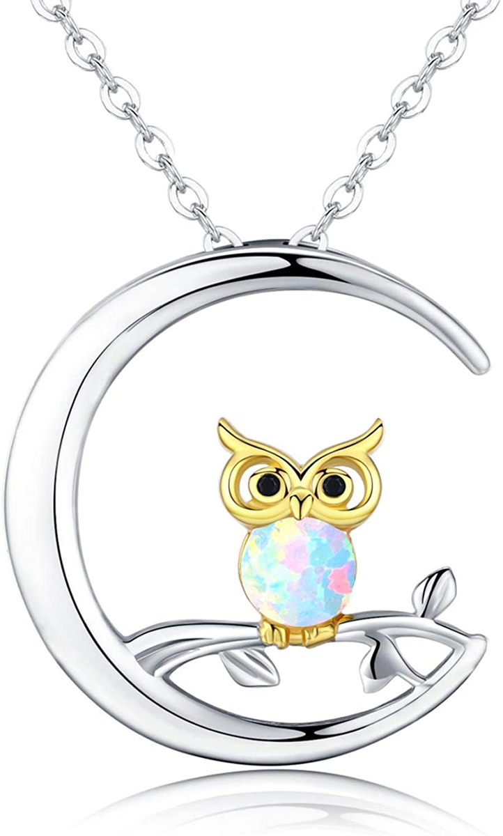 Sterling Silver Opal Owl Necklace 925 Sterling Silver Opal Owl