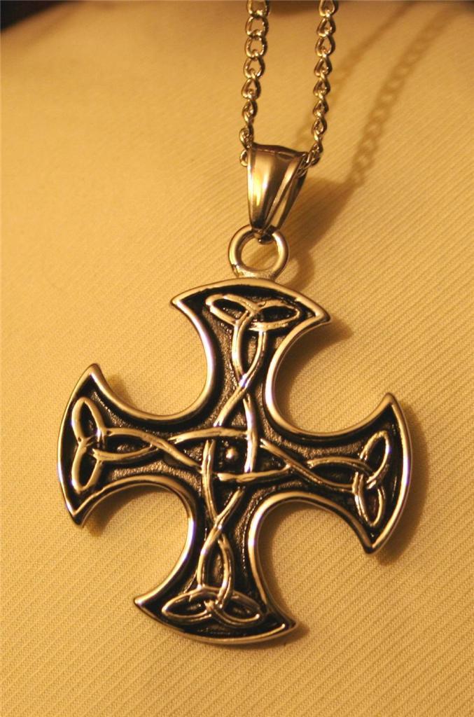 Truncated Stainless Steel Irish Celtic Twist Maltese Cross Pendant