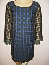 Double Zero Dress Black Lace Over Blue Lining Size Medium 3/4 Sleeves