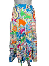 LAUREN Ralph Lauren Multicolor Blue Cotton Print Tiered Maxi Skirt, M, NWT 169